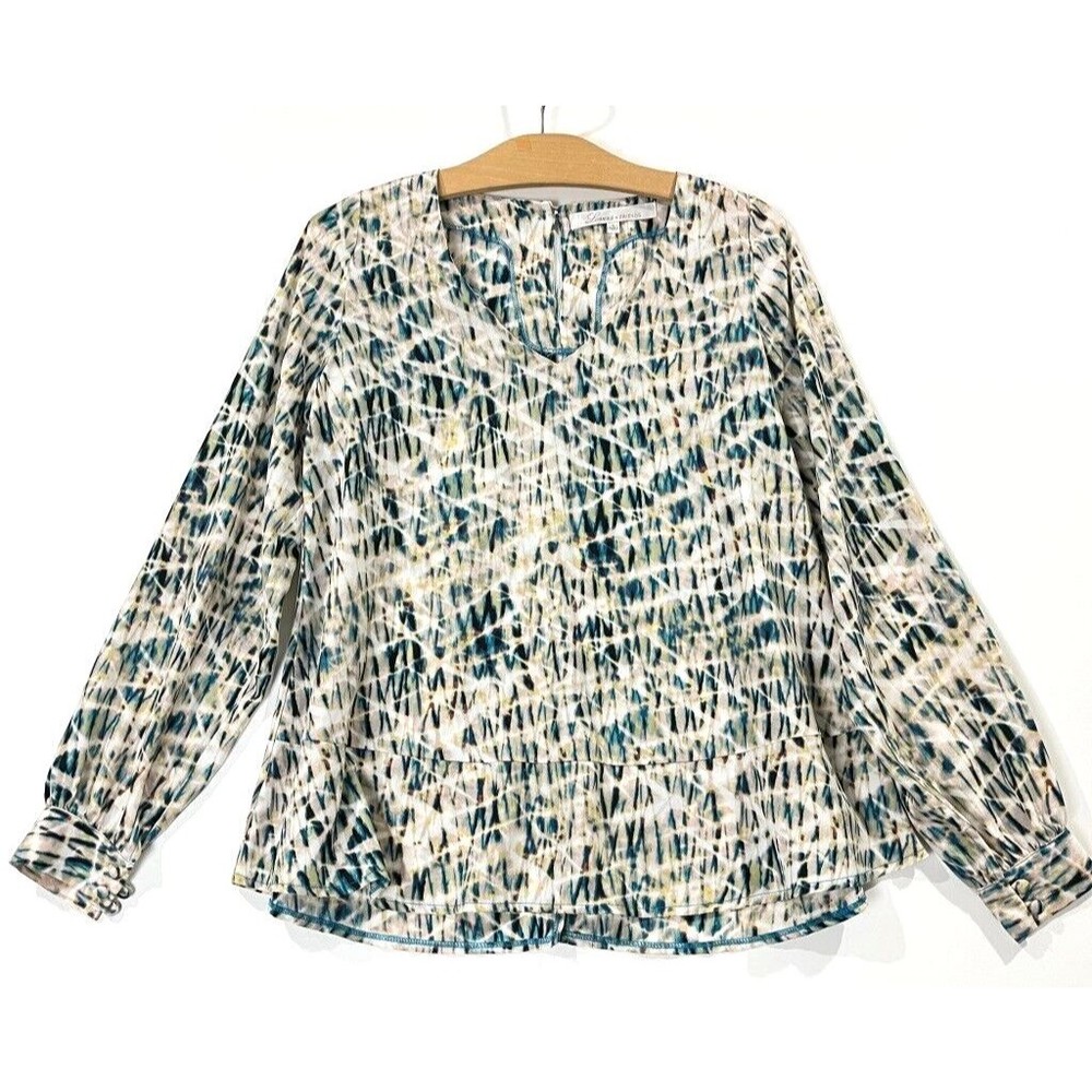 Lovers and Friends Long Sleeve V Neck Abstract Print Blouse Flowy Top Sz S